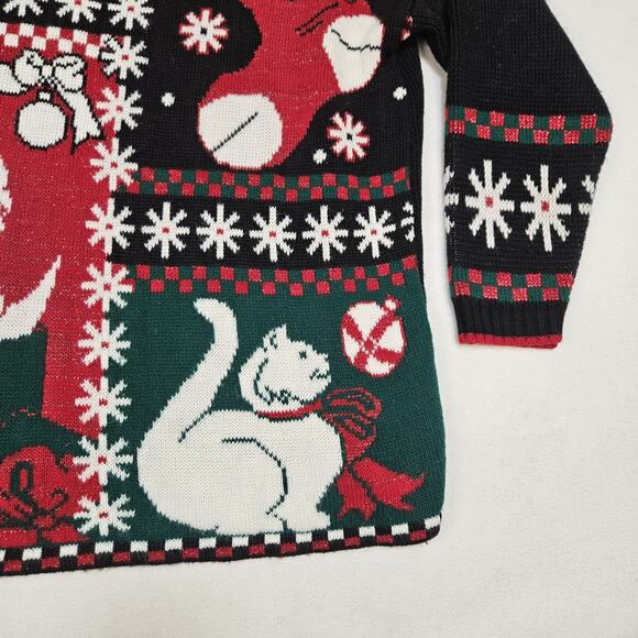 VTG Christmas Sweater Womens M Cat Kitten Kitty Holiday Made in USA Red Grandma - Picture 7 of 12